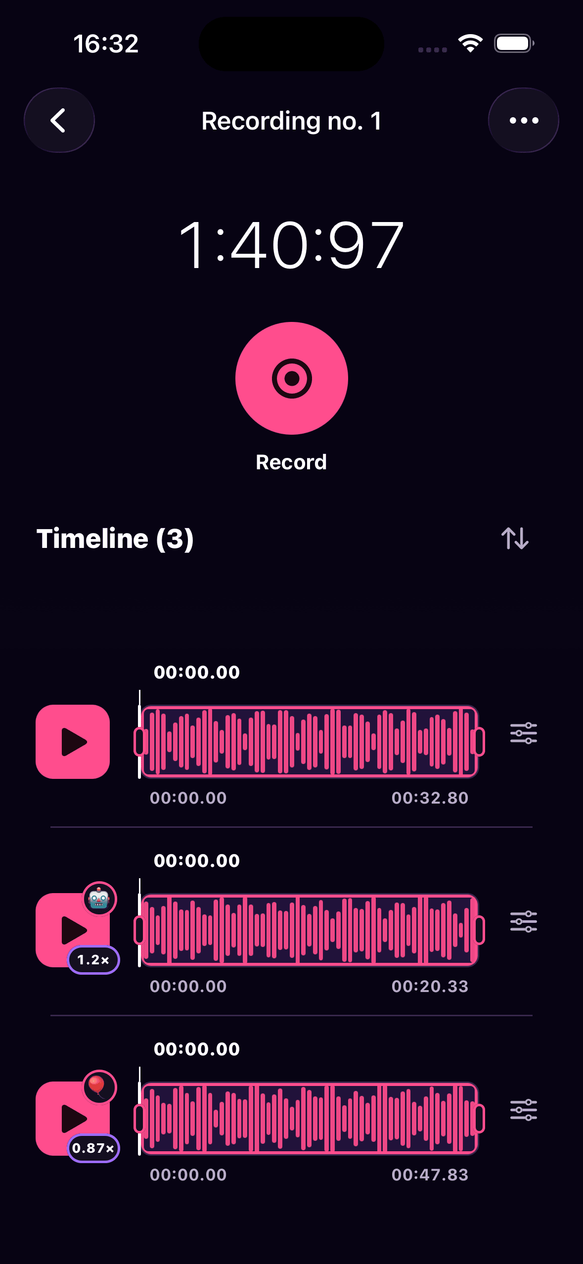 Mic O Phone multi-clip audio recording editor in English